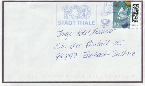#0405 BRD Nr. 3345 auf Bedarfsbrief aus BZ 06 - 100 Jahre Stadt Thale