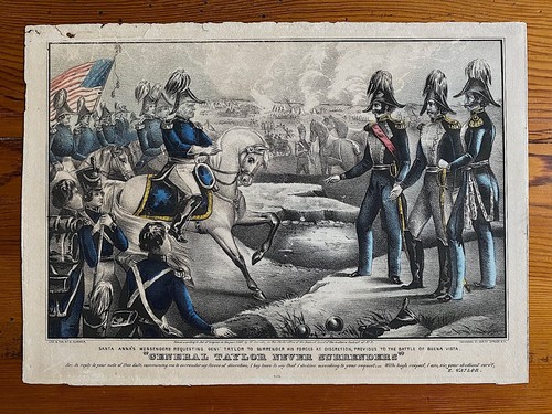 General Zachary Taylor Mexican War 1847 Hand Tinted N. Currier Lithograph