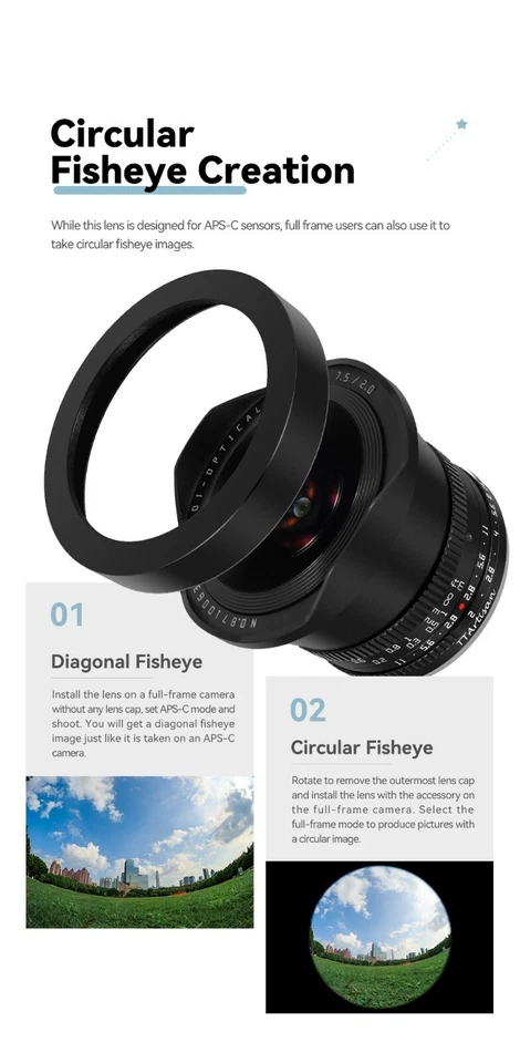 TTartisan 7.5mm F2.0 Fisheye Lens For Panasonic Olympus Micro 4/3 M43 GH5 Camera - Image 4 of 4