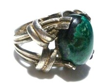 AWESOME VINTAGE MODERN MODERNIST GREEN STONE STERLING SILVER ISRAEL RING SIZE 9