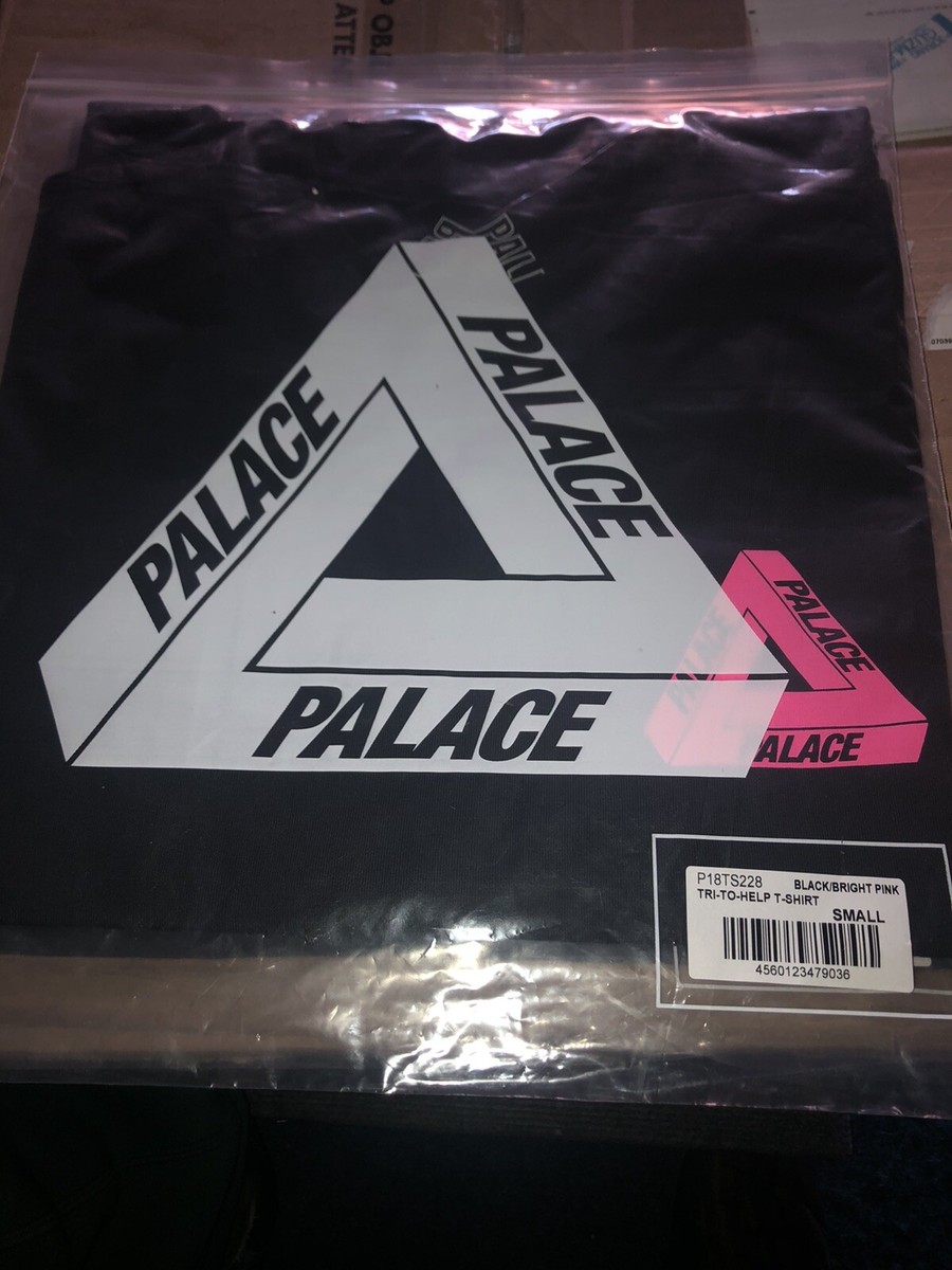 PALACE SKATEBOARDS TRI-TO-HELP T- SHIRT BLACK/BRIGHT PINK SIZE