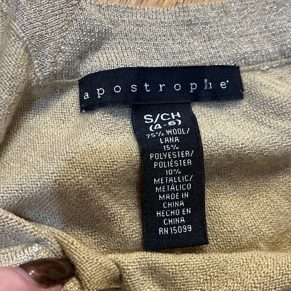 Apostrophe Gold Sparkle V- Neck Light Sweater Size S (4-6) - Image 3 of 4