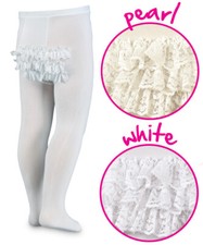 White Ruffle Lace Tights Rhumba Microfiber Christening Baptism Newborn Infant 6m