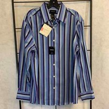 Claiborne Cafe Flamenco Blue and Purple Stripe Men's Button Down Shirt NWT