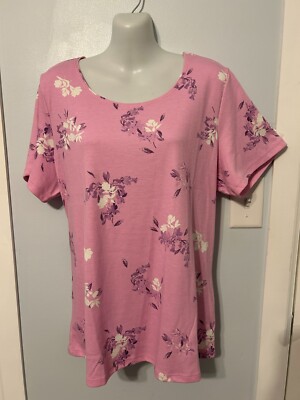 NWT Style&co Millie Pink Floral Multi Top/Tee with Short Sleeve     Plus Size 2X