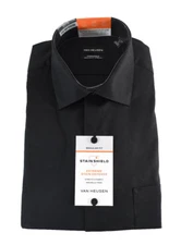 Van Heusen Mens Dress Shirt New L 16- 16.5 32/33 Black Stain Shield Regular Fit