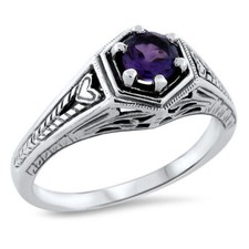 GENUINE AMETHYST ART DECO STYLE 925 STERLING SILVER RING ANTIQUE STYLE 508Z