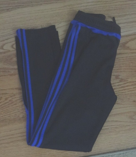 GUC GIRL'S BLACK ADIDAS ATHLETIC PANTS with PURPLE STRIPE -- SIZE 13 / 14 YOUTH