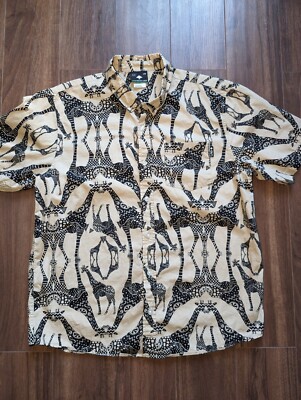 Lifted Research Group LRG Shirt Mens Medium Brown Black Giraffe Print Button Up