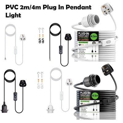 2m/4,5m PVC Kabelsatz Steck Pendelleuchte mit EIN/AUS Schalter E27 E14 Lampenset