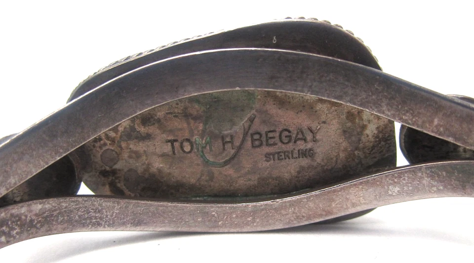 Vintage Navajo Sterling Silver Cuff Bracelet Begay Green Turquoise Signed - Image 3 of 4