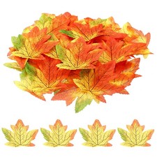 100 Pack Fake Fall Leaves Artificial Maple Leaves Green Red Yellow