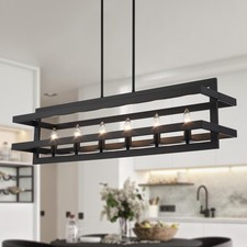 Black Chandeliers Rectangle Pendant Lights Kitchen Island Farmhouse Dining Ro...