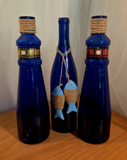 Set of 3 Coastal Cobalt Blue Decorative Bottles