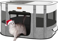 Foldable Pet Playpen - Cat  Puppy Playpen, Travel Dog Crate with L, Grey
