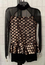 Weissman Velvet Mesh Sequin Bodysuit w/ Attach Shorts EST. Jr XS/S Dance Theatre