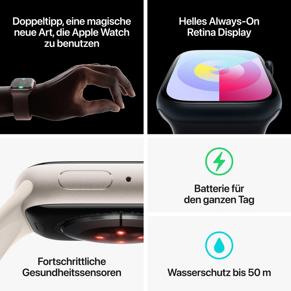 Apple Watch Series 9 LTE 41mm Edelstahl Silber Sportarmband Sturmblau M/L - Bild 4 von 4