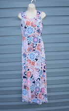 New Directions Mock Wrap Maxi Dress Floral Blue Pink Beach Size Small Sleeveless