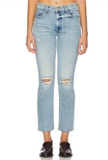 Mother The Insider Flood Fray Jeans in Peak-a-boo Wash New Size 26