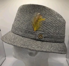 Vintage Richman Brothers Mens Size Large Gray Tweed  Fedora Hat W/ Feather