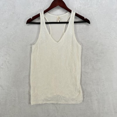 Frenchi Tank Top Womens Small White Lace Embroidered Racerback Shirt Fairy