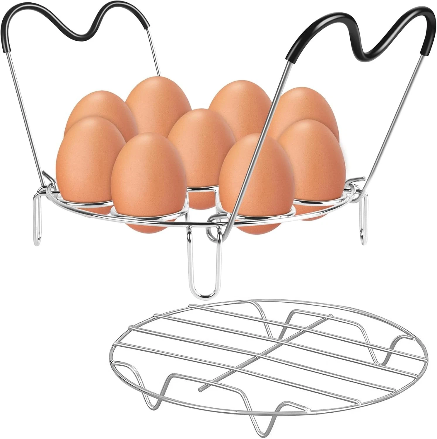 Steamer Cooling Rack Trivet Accessory Set Include 9-holes Egg Steamer Cooking