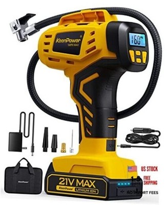 Tire Inflator Portable Air Compressor - Super Fast - 21V Rechargeable Yellow