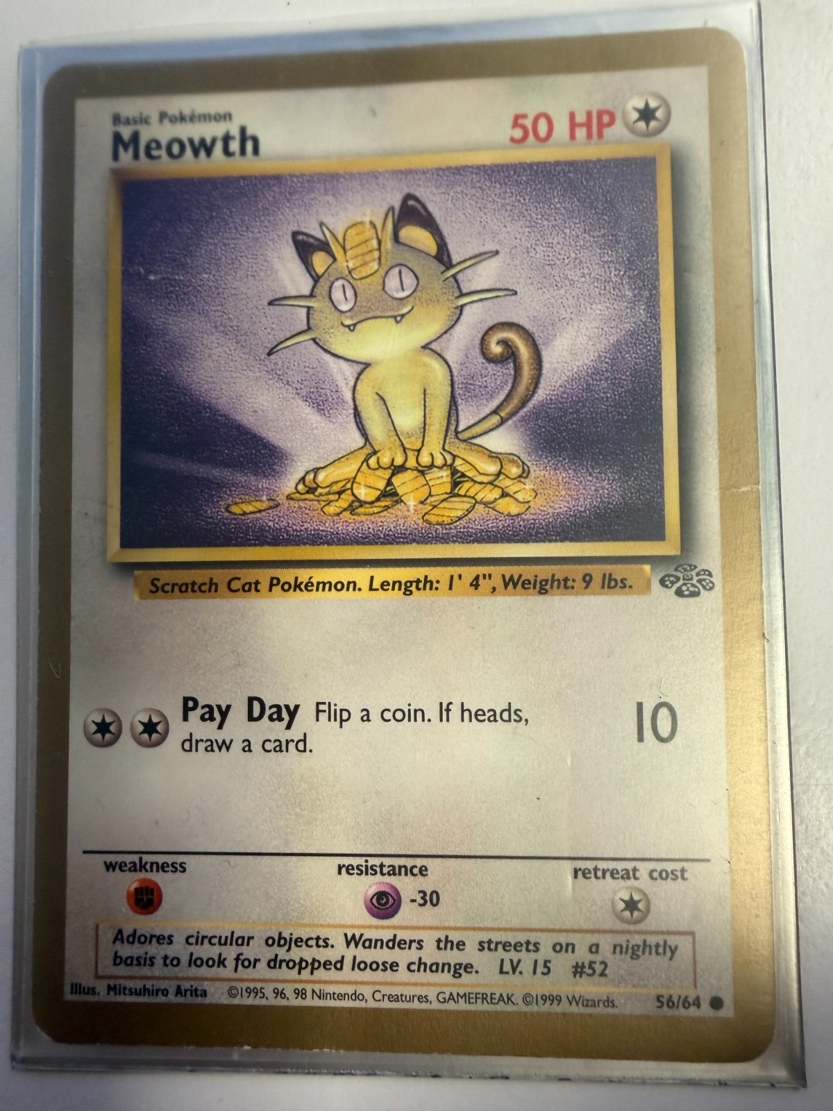 Pokemon Card Jungle Meowth 56/64 Fruit Roll Ups Gold Border Promo