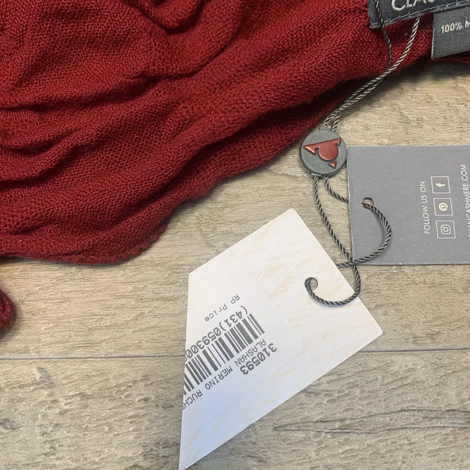 Bufanda Claudia Nichole Alashan cachemir 100 % merino borde volantes rojo oscuro nueva con etiquetas Foto 2 de 4