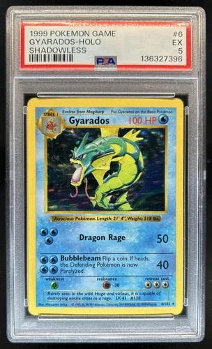 1999 Pokemon Shadowless Gyarados Holo #6/102 PSA 5