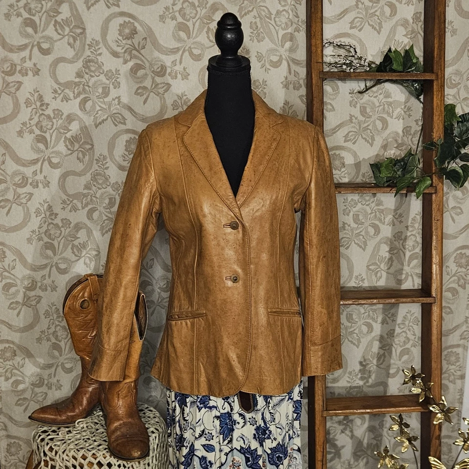 Vtg 70s/80s Camel buttery leather blazer boho retro cottage western festival 12 - Image 2 of 3