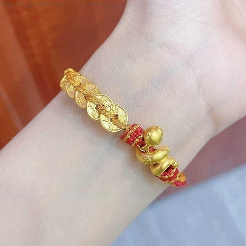 Pure 999 24K Yellow Gold Lucky Zodiac Snake Coin Beads Handmade Weave ...