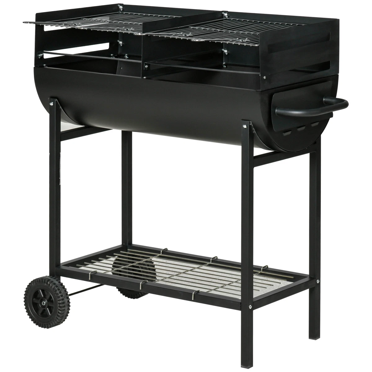 Charcoal BBQ Steel Portable 2-Zone Grill Black 90x45x96cm Adjustable Height Pro