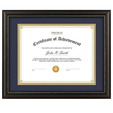 8.5x11 Diploma Frame Solid Wood Brown with Gold Trim Certificate Frame 8.5x11 or