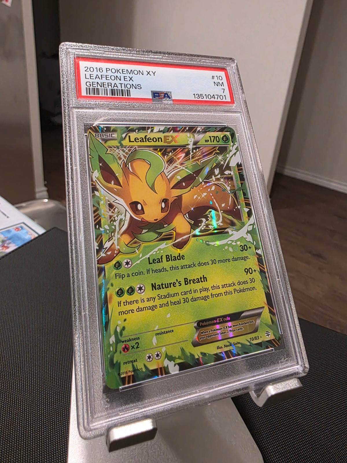 2016 POKEMON XY GENERATIONS #10 LEAFEON EX PSA 7