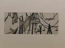 Otto Eglau orignal signiert Radierung Netze Reusen Fischer Kampen Sylt 1958