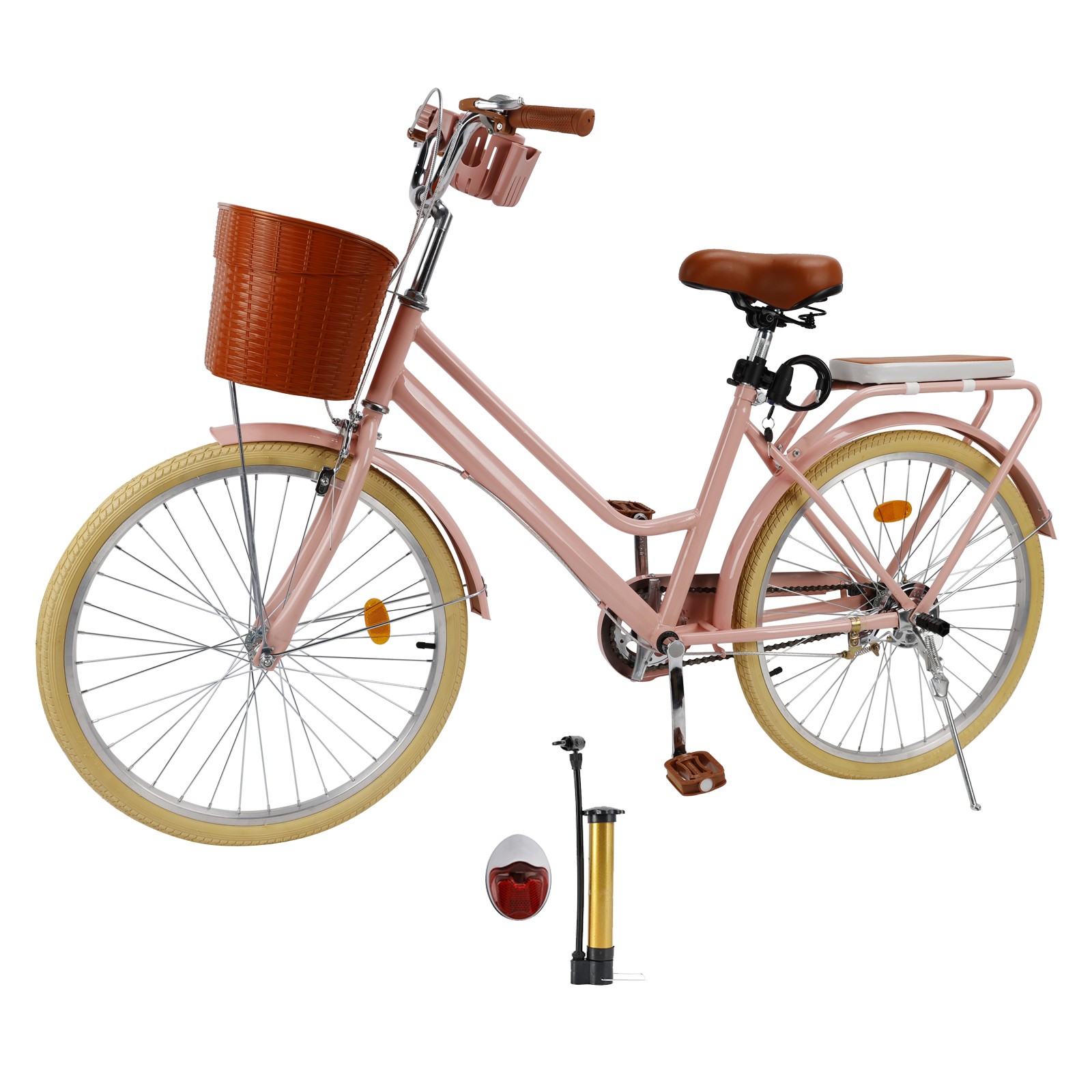 24 inch Women City Bike Lady Beach Cruiser Bicycle with Basket & Rack Pink #