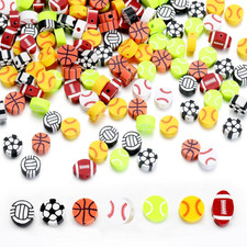 100Pcs Sports Ball Beads for Jewelry Making, Sports Polymer Clay Bead, Baseball