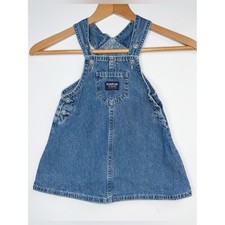Vintage Oshkosh Toddler Girl 24 mos Denim Overall Jumper Dress Y2K 90's