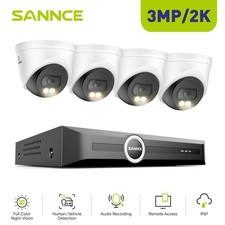 SANNCE 8CH NVR 3MP Audio POE IP Security Camera System Human Vehicle Detection