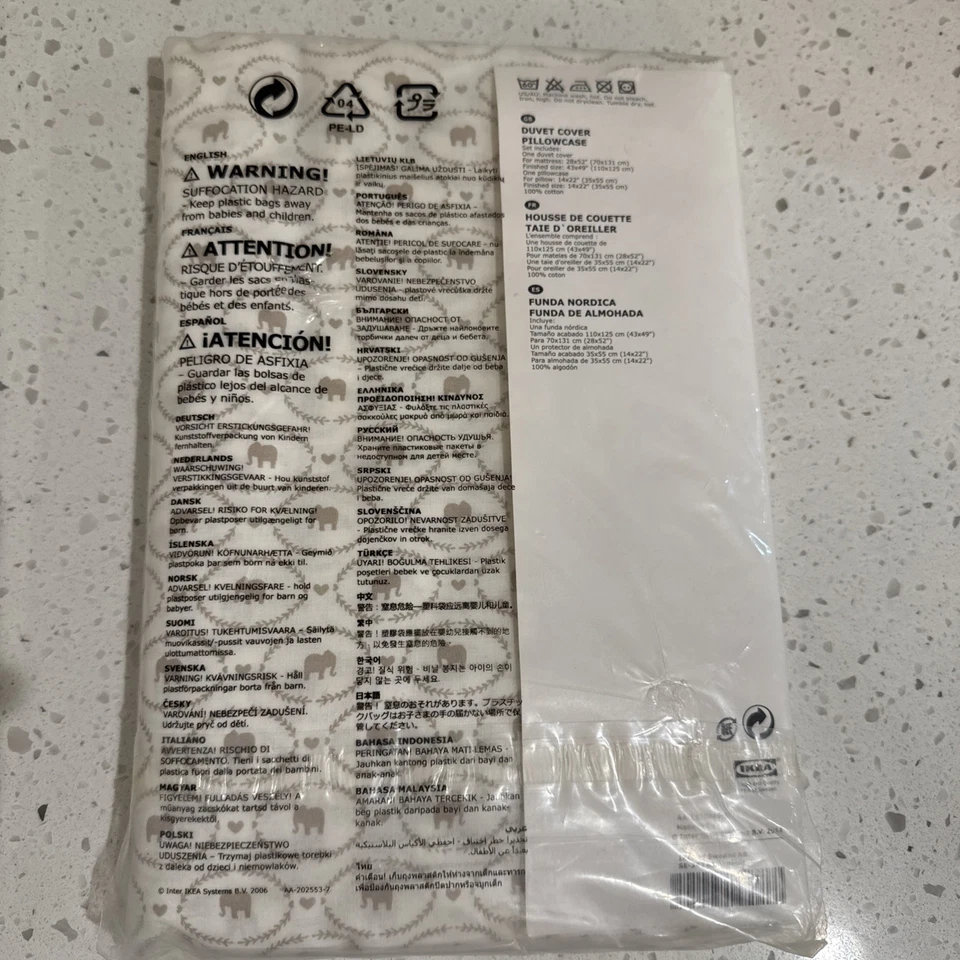 IKEA HJARTEVAN Baby Duvet Cover & Pillowcase Crib Cot Bedding ELEPHANTS 43x49 - Image 3 of 3