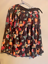 Hell Bunny Woodland Floral Deer Fox Print Pleated Skirt UK L Pockets Belt