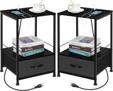 Set of 2 Nightstand w/Charging Station Side End Table w/Storage Drawer Bedroom