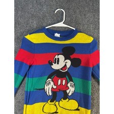 Disney 100 Mickey Mouse Rainbow Striped Knit Sweater Youth XS Blue Yellow Red