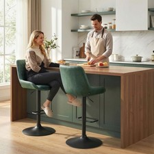 Image of Adjustable Bar Stools Set of 2 Swivel Bar Chairs with Back Footrest Dark Green
