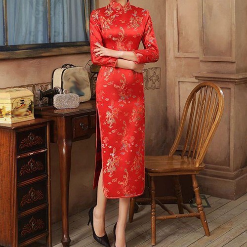 Simple Cheongsam Polyester Dress Elegant Chinese Style Women's Dresses