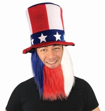 JUMBO UNCLE SAM TOP HAT  RED WHITE BLUE BEARD Patriotic Costume Stars USA Flag