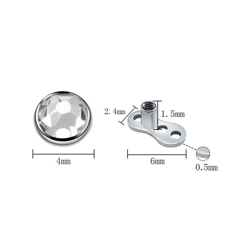 G23 Titanium Dermal Piercings CZ Top Piercings Dermal Anchor Skin Diver Piercing Foto 4 de 4