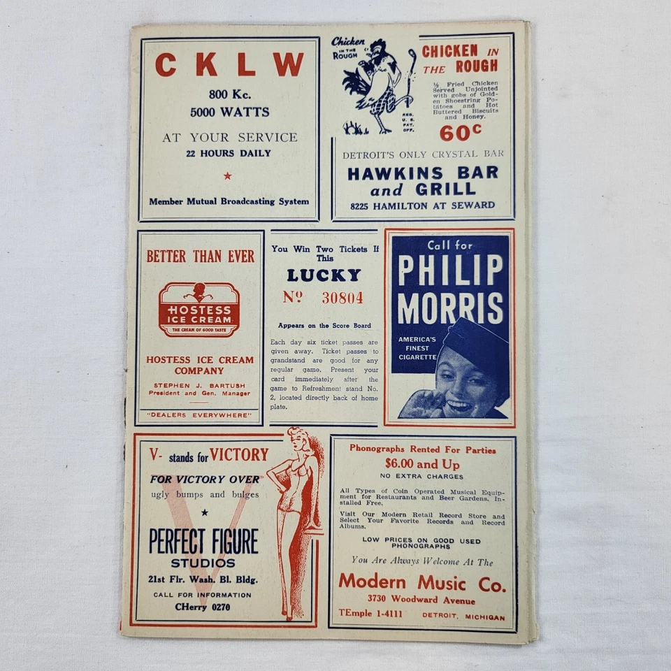 1942 Official Detroit Tigers vs Cleveland Indians Score Card at Briggs Stadium - Image 2 of 4