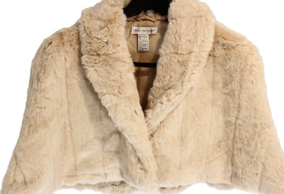 Newport News Faux Fur Collar Shawl Clasped Vest Cape Beige Off White Size Large